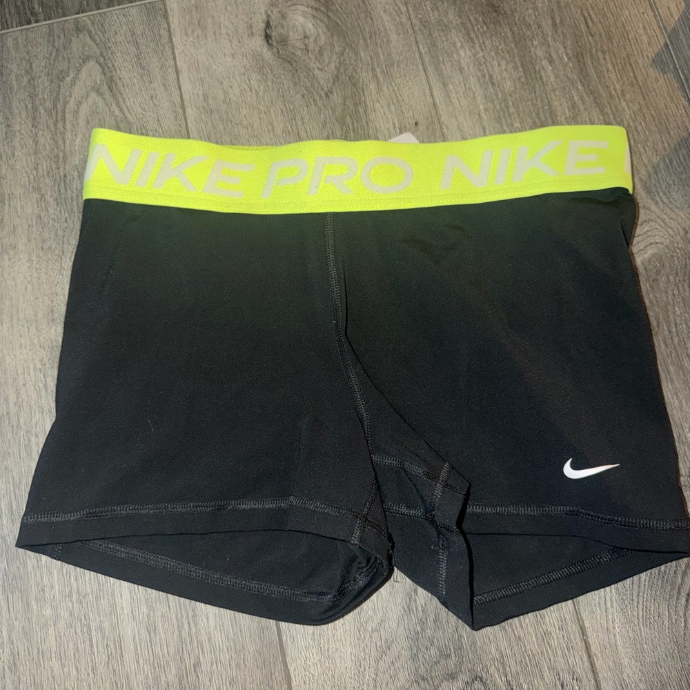 Nike Pro Black Shorts with Bright Yellow Waistband